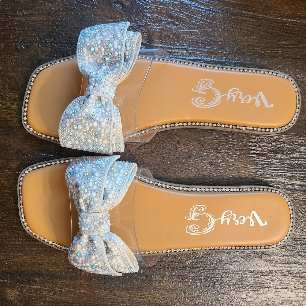 Very G Jessica Sandals with Rhinestone Bow